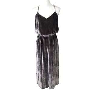 Madewell Crushed Velvet Silk Blend Wide Leg Ankle Length Jumpsuit Gray Sz‎ 4